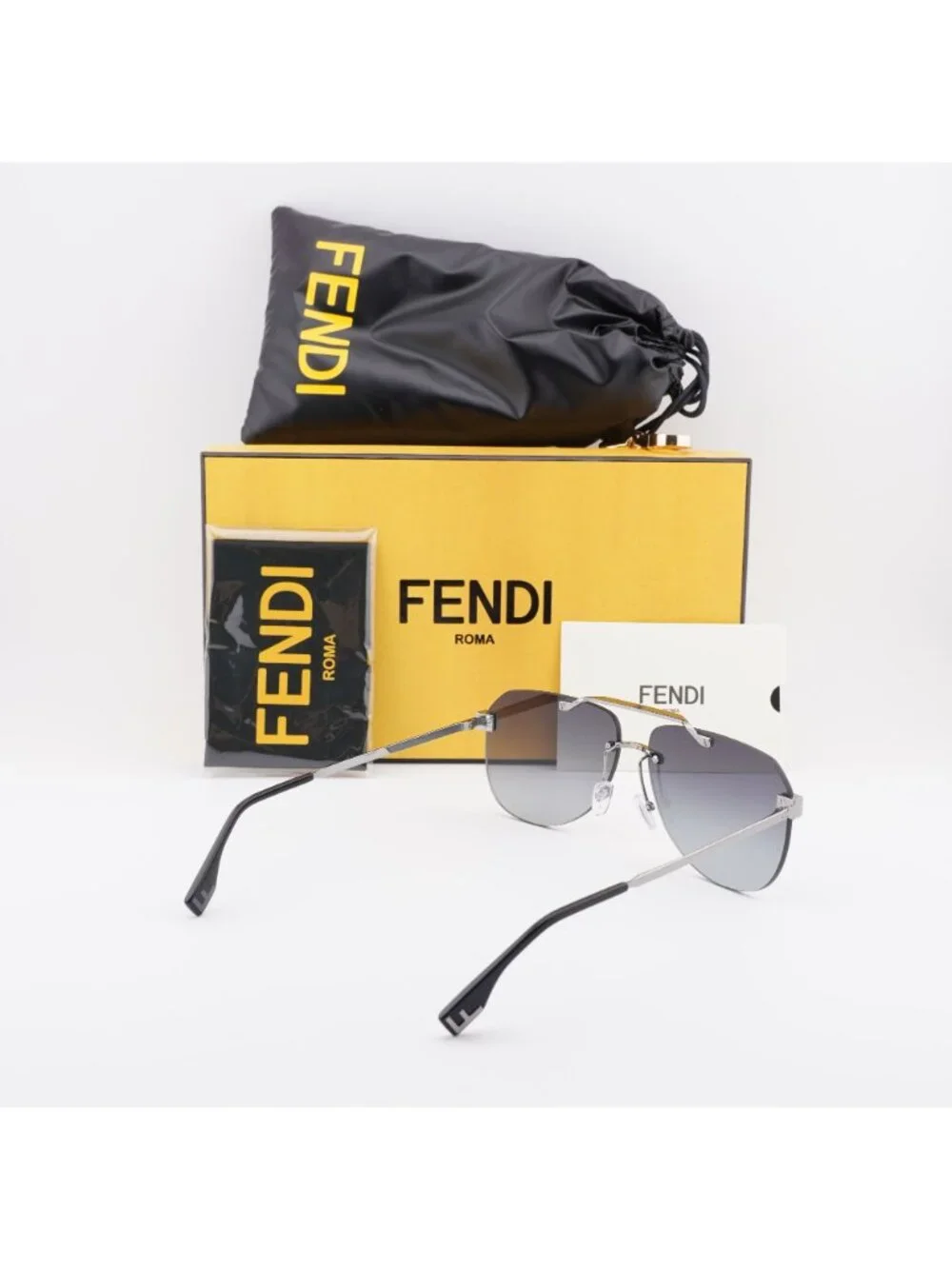 Fendi FE40115U 14B Sunglasses Silver Aviator Frame, Grey Gradient Lenses